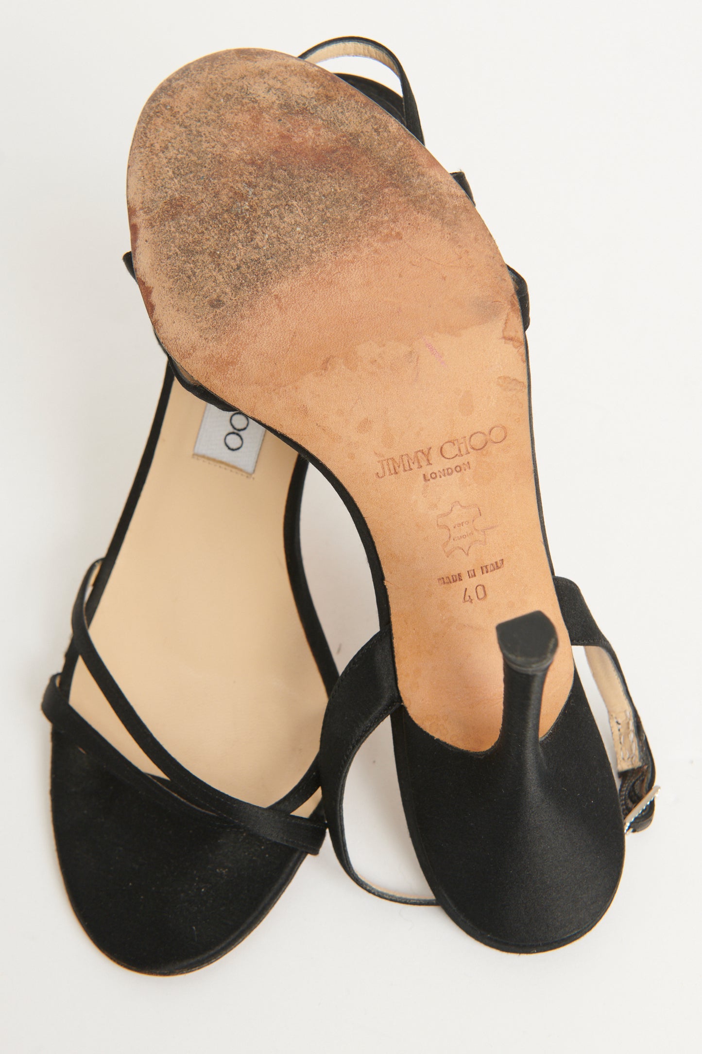 Black Satin Preowned Slingback Sandals