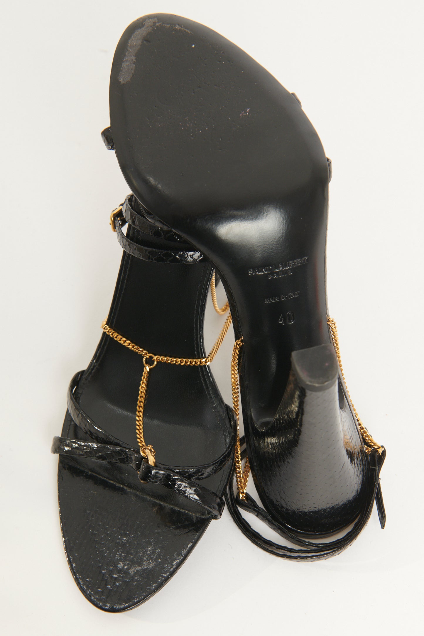 Black Snake Effect Leather Preowned Sue 95 Chain Sandals