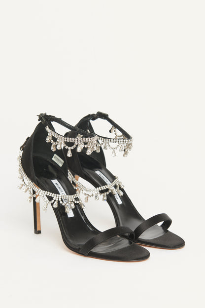 Black Satin Preowned Houristra Crystal Sandals