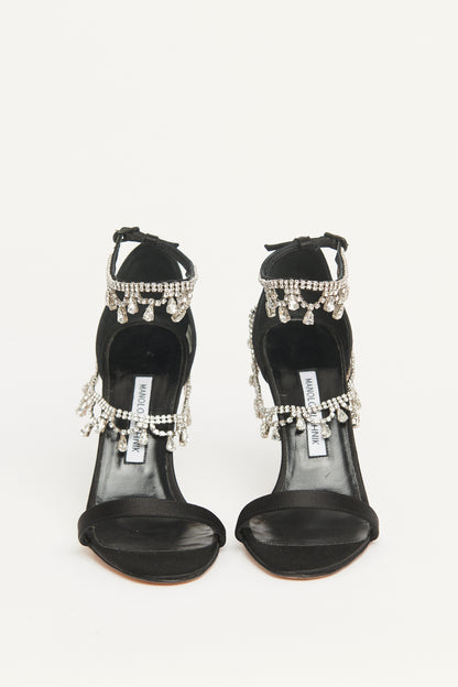 Black Satin Preowned Houristra Crystal Sandals