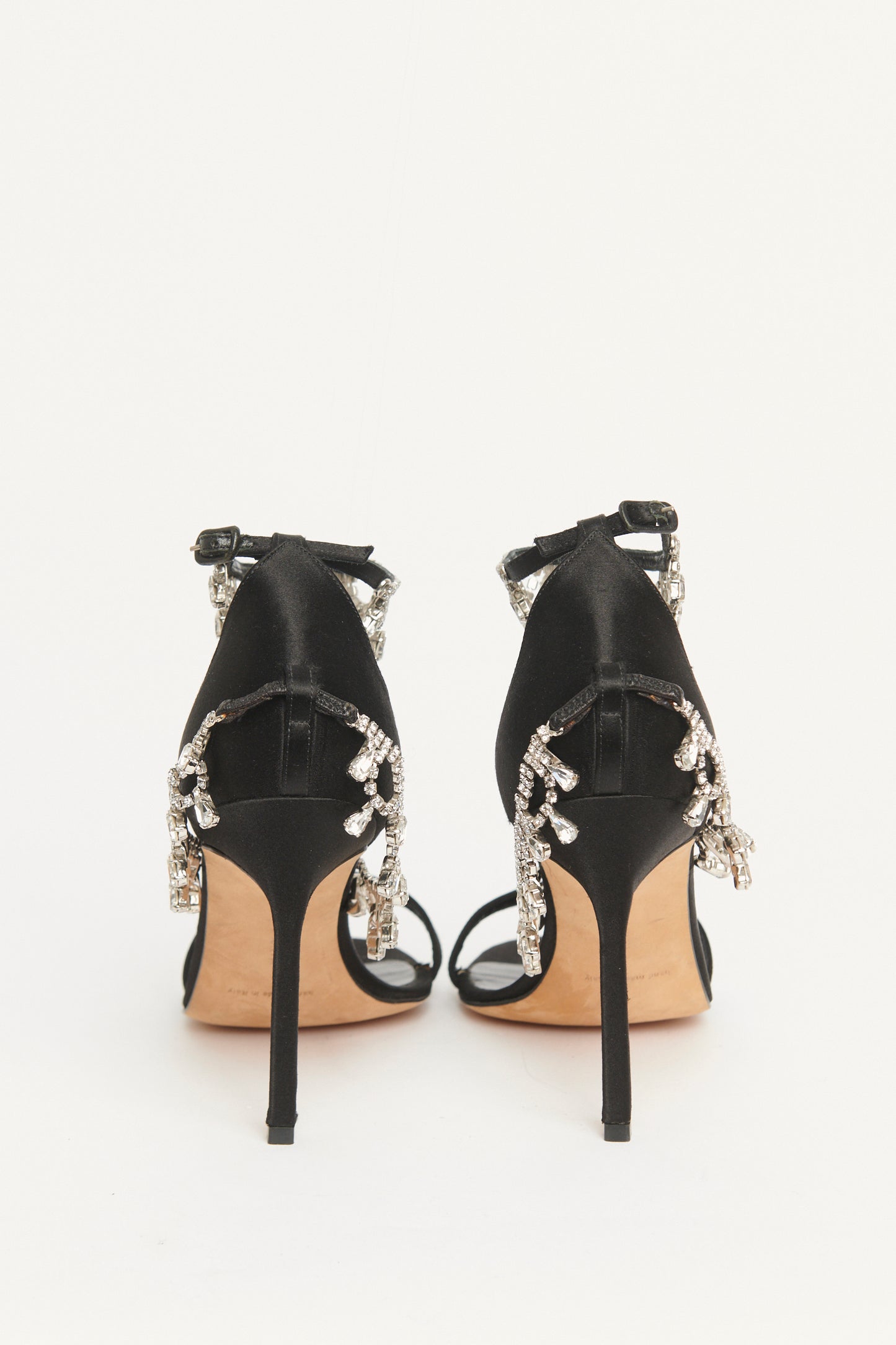 Black Satin Preowned Houristra Crystal Sandals