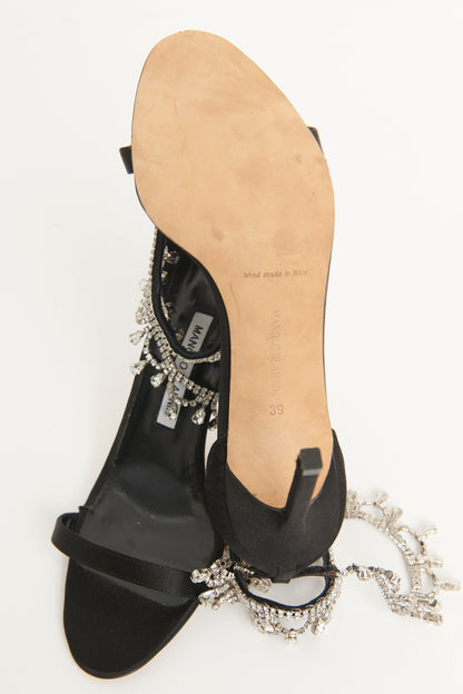 Black Satin Preowned Houristra Crystal Sandals