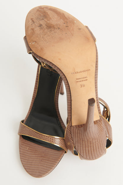 Brown Exotic Embossed Leather Preowned Sandals