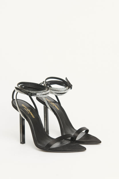 Black Satin Preowned Crystal Embellished Sandals