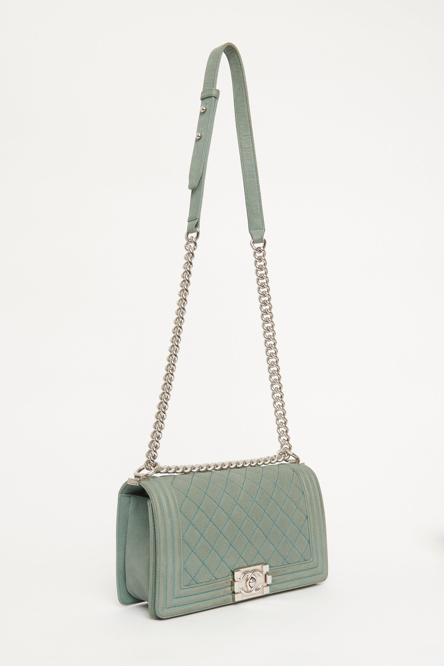 2012 Turquoise Caviar Leather Preowned Medium Boy Bag