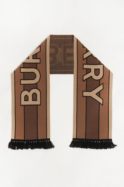 Brown Wool Blend Preowned Logo Scarf