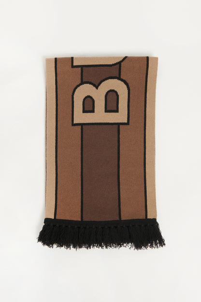 Brown Wool Blend Preowned Logo Scarf