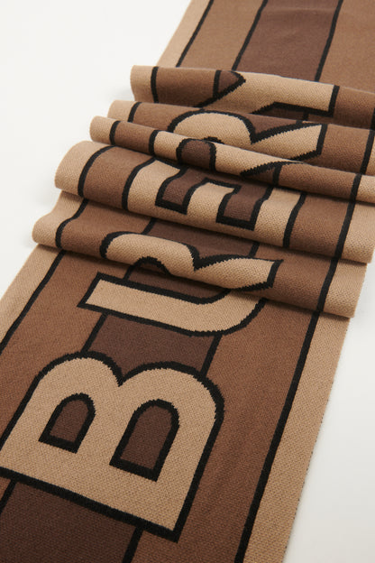 Brown Wool Blend Preowned Logo Scarf