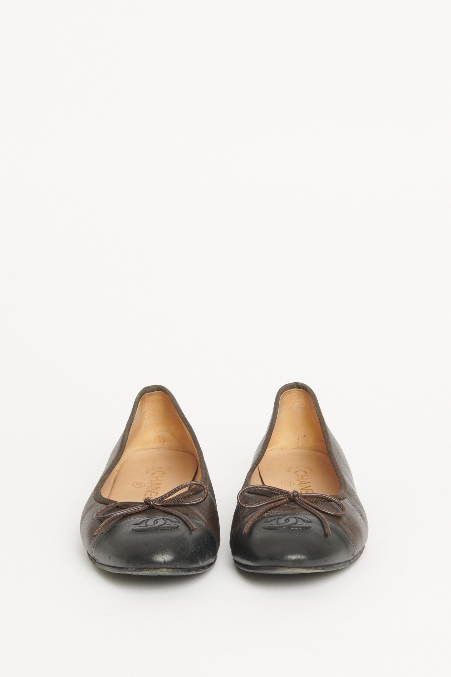 Brown leather Preowned CC Embroidered Ballet Flats