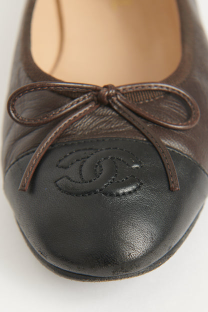 Brown leather Preowned CC Embroidered Ballet Flats