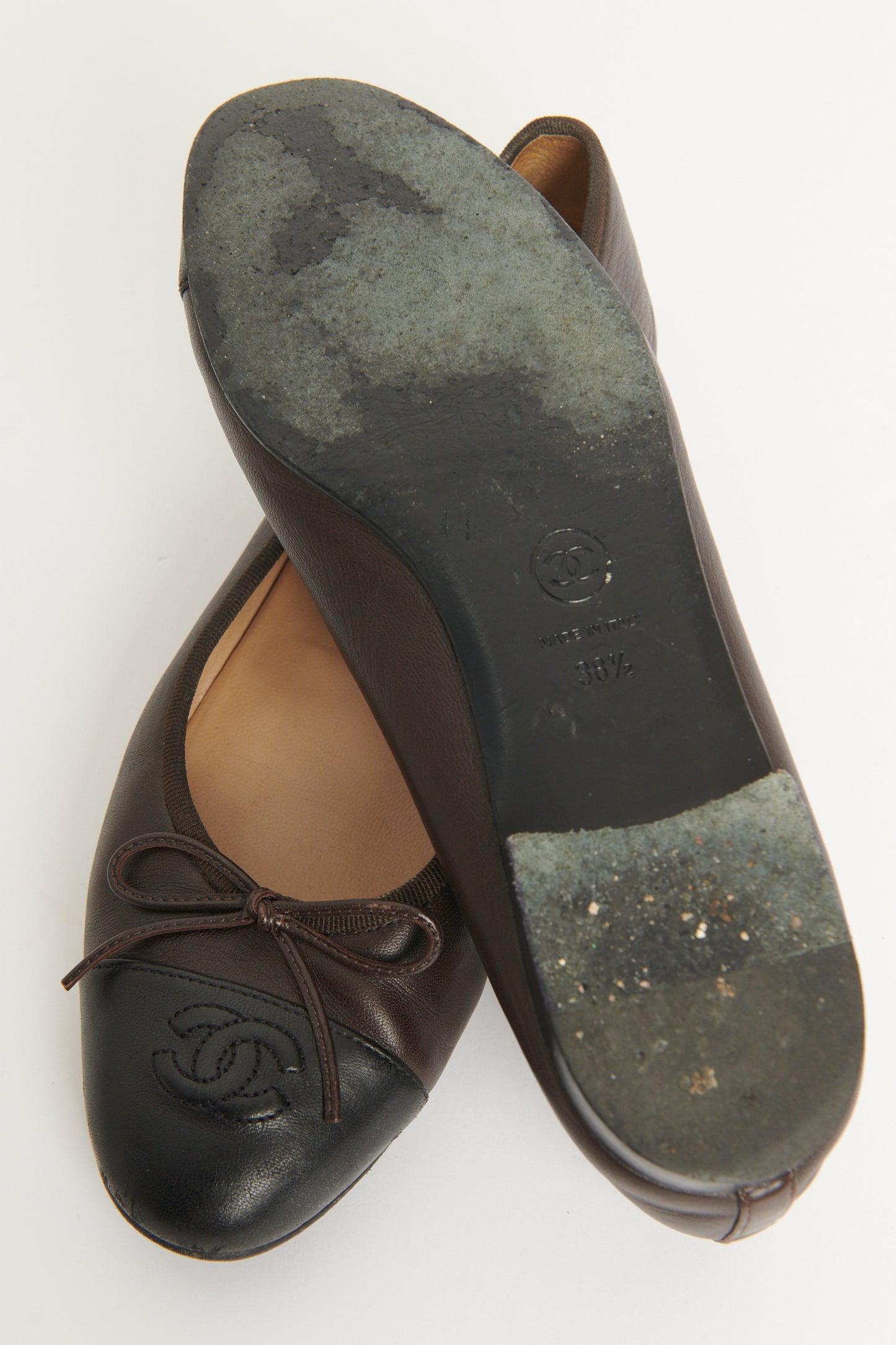 Brown leather Preowned CC Embroidered Ballet Flats