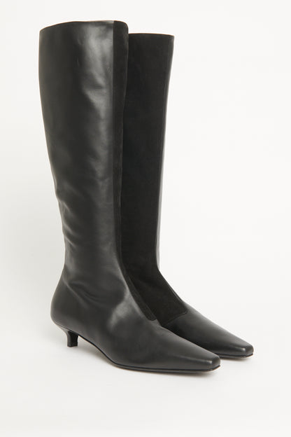 Black Leather & Suede Preowned The Slim Knee-High Boots