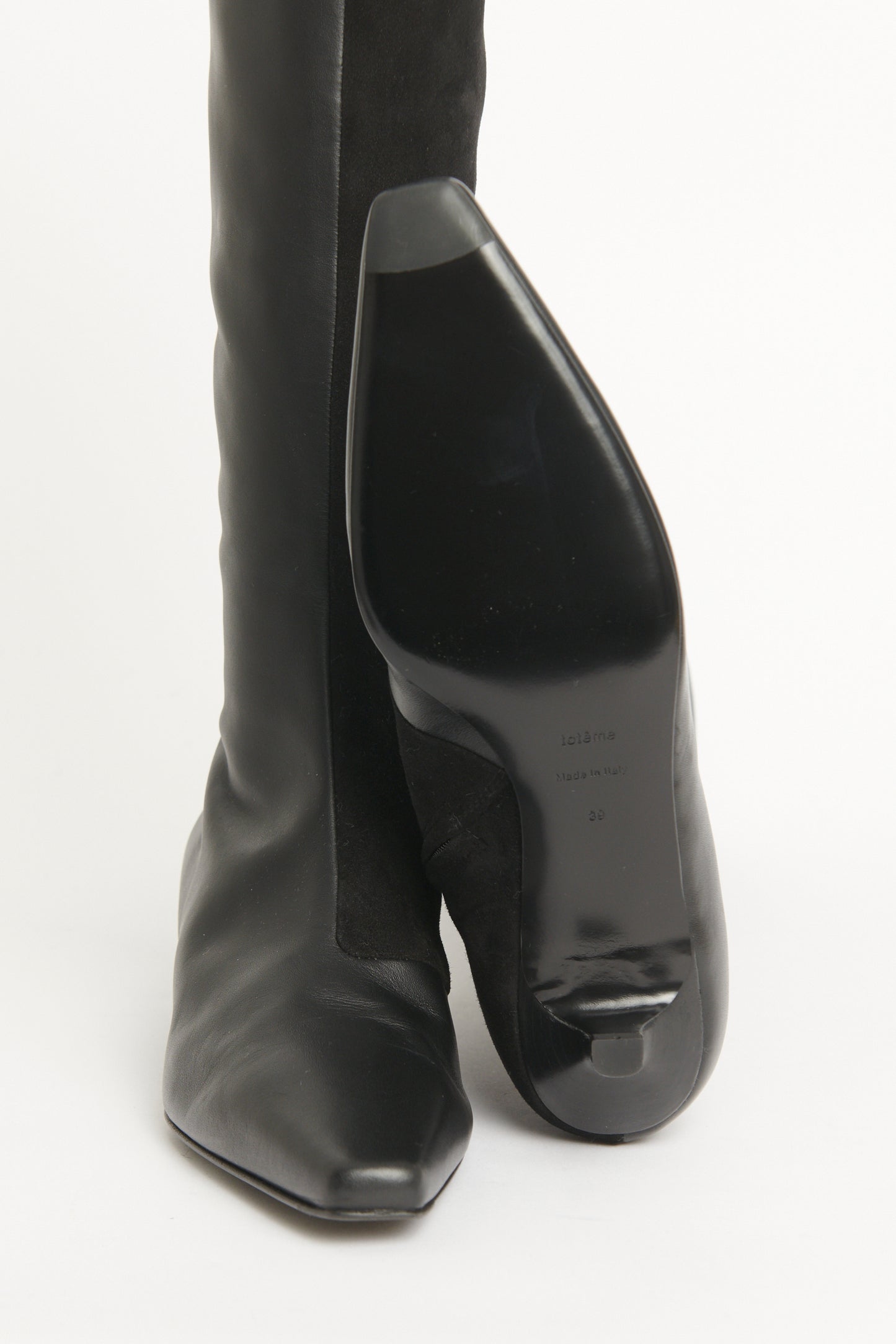 Black Leather & Suede Preowned The Slim Knee-High Boots