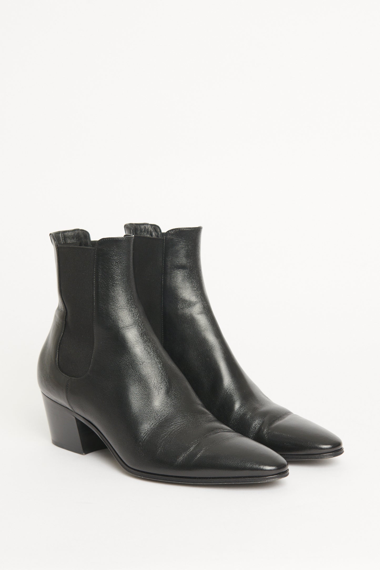 Black Leather Preowned Cuban-Heel Chelsea Boots