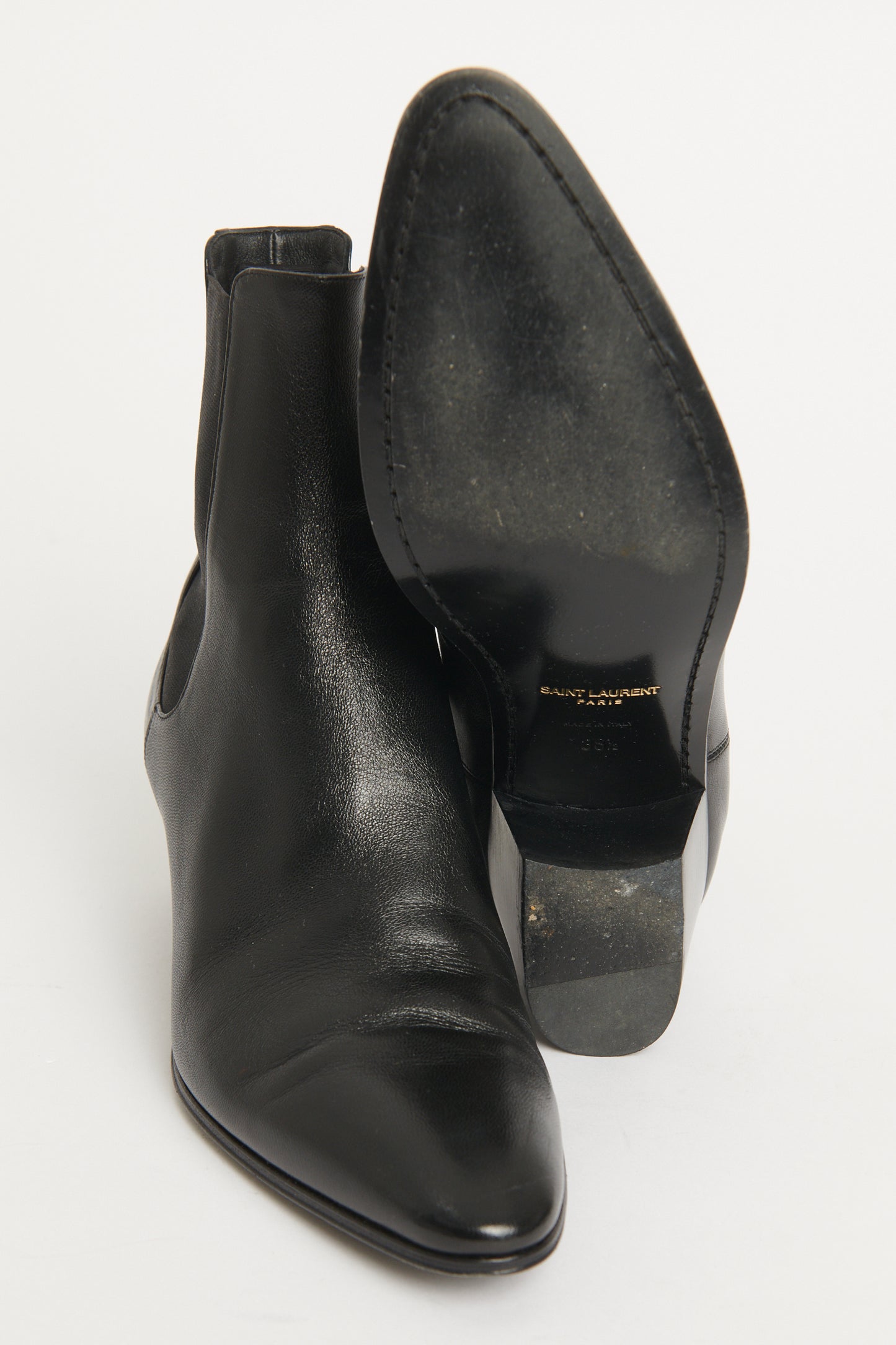 Black Leather Preowned Cuban-Heel Chelsea Boots