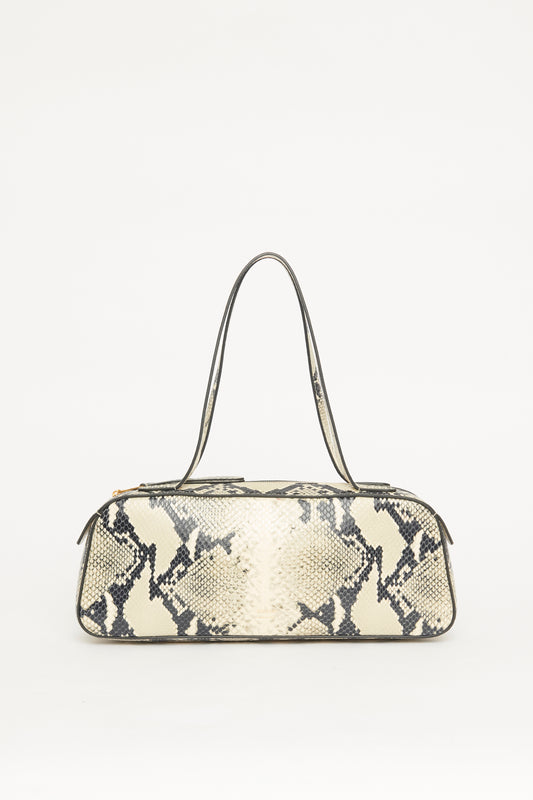 Grey Leather Embossed Preowned Snakeskin Simona Shoulder Bag