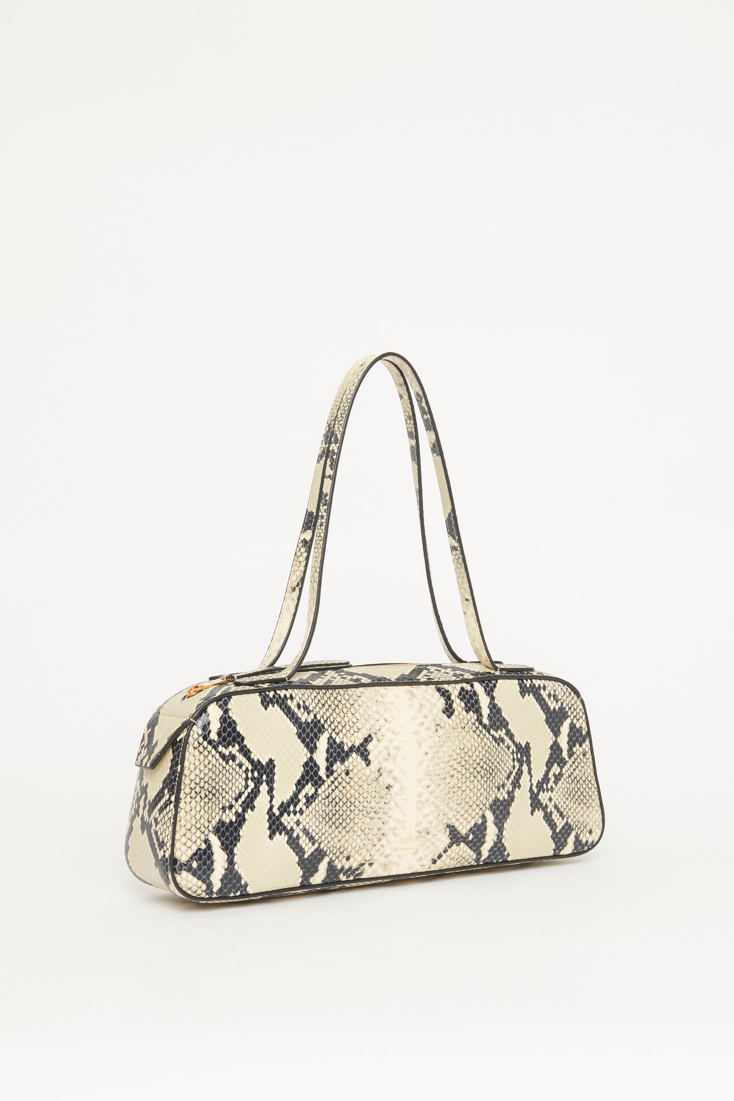 Grey Leather Embossed Preowned Snakeskin Simona Shoulder Bag