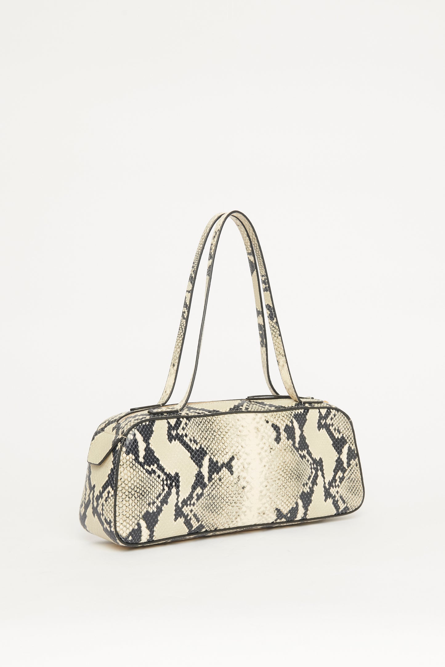 Grey Leather Embossed Preowned Snakeskin Simona Shoulder Bag