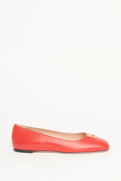 Red Leather Preowned Heart Plaque Ballerinas Flats