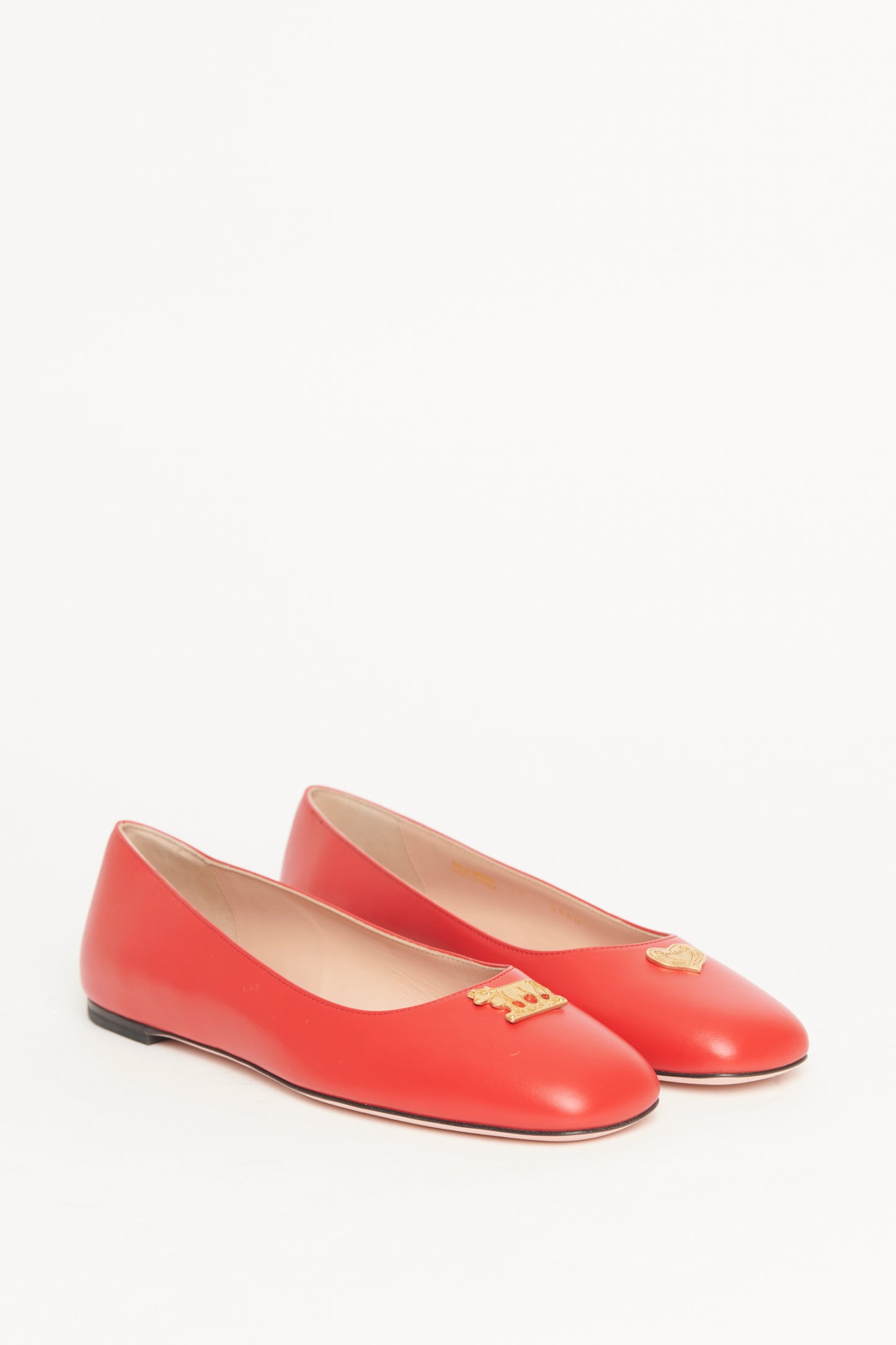 Red Leather Preowned Heart Plaque Ballerinas Flats