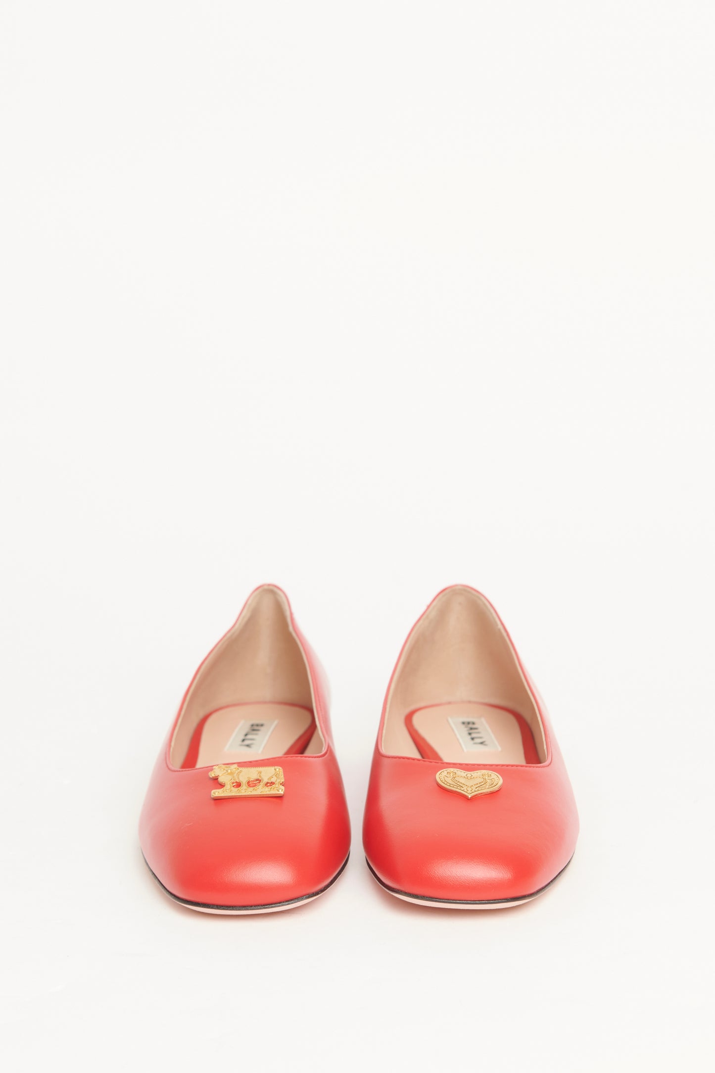 Red Leather Preowned Heart Plaque Ballerinas Flats