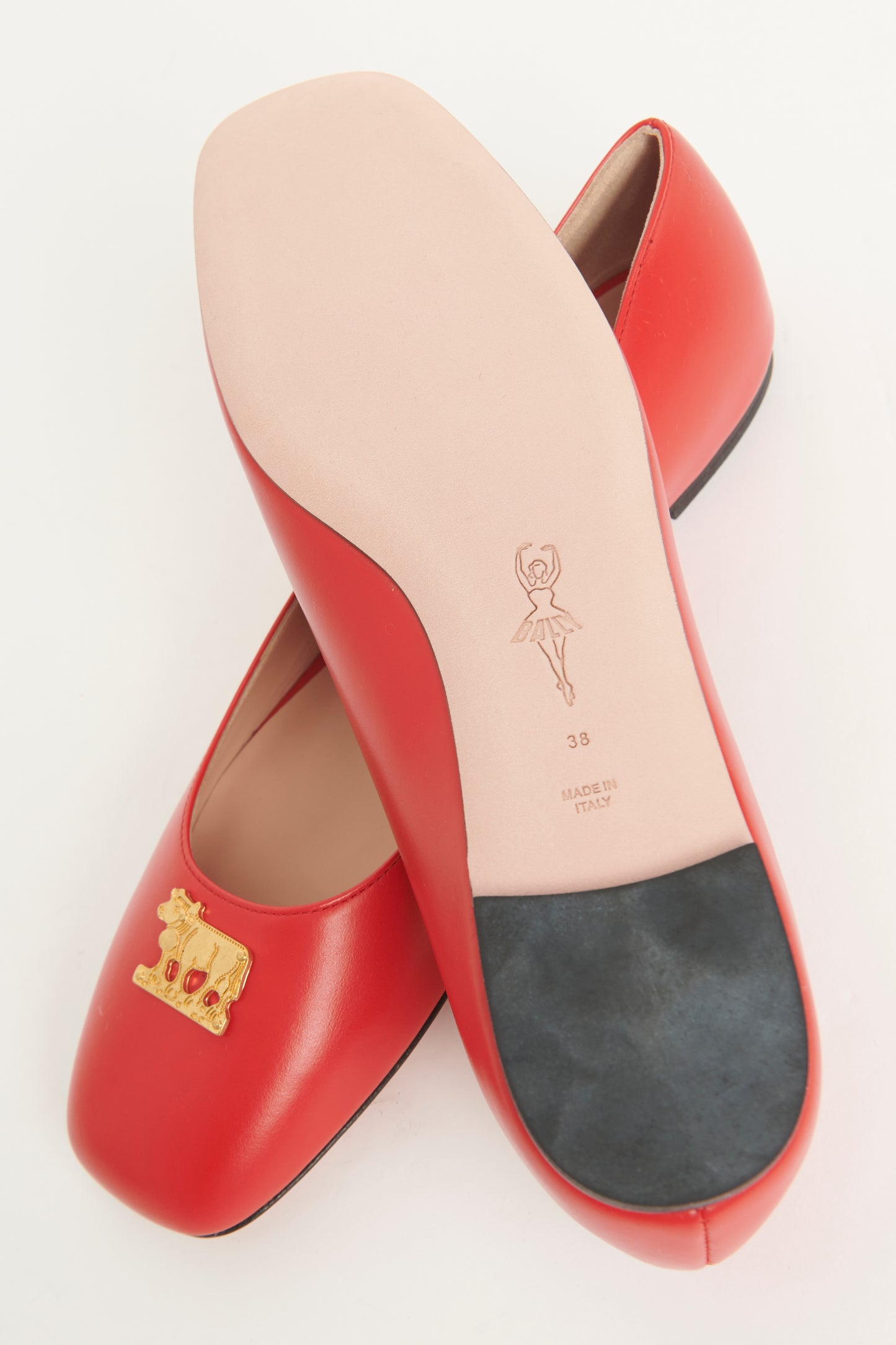 Red Leather Preowned Heart Plaque Ballerinas Flats