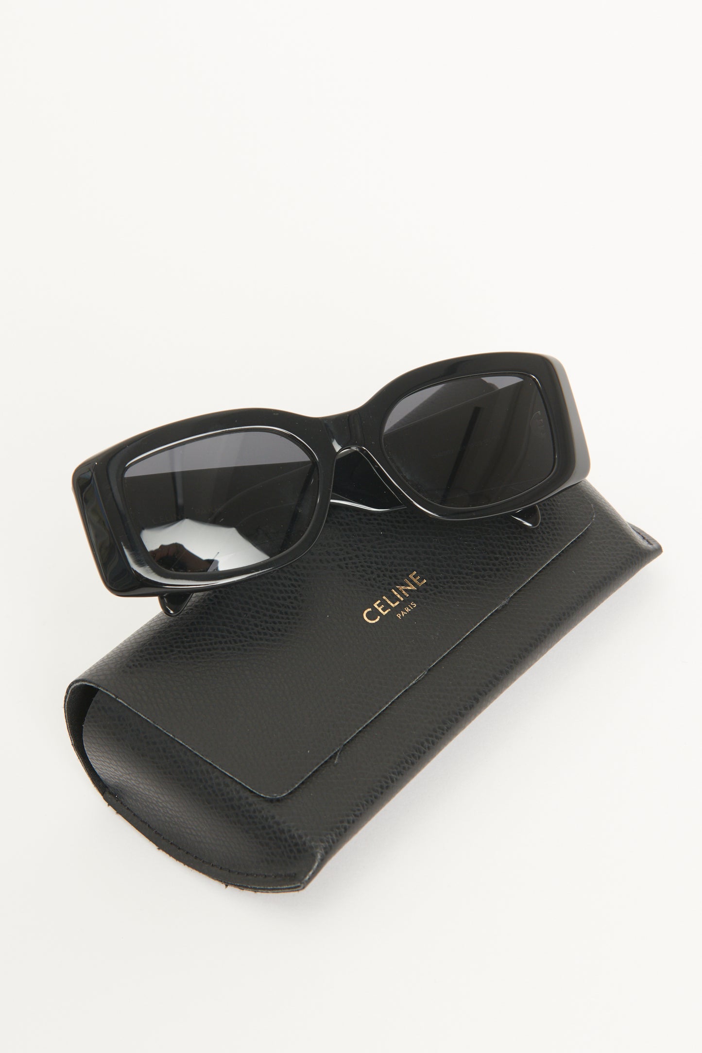 Black Acetate Preowned Rectangle Frame Sunglasses