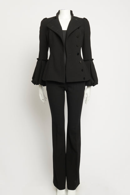 2013 Black Wool Ruffle Sleeve Flared Preowned Suit