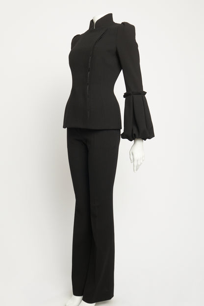 2013 Black Wool Ruffle Sleeve Flared Preowned Suit