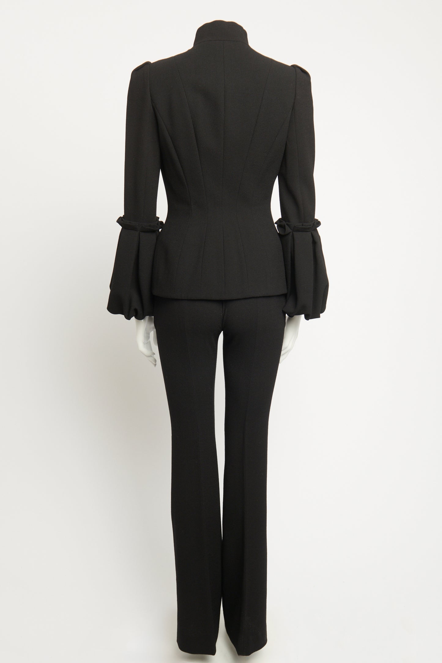 2013 Black Wool Ruffle Sleeve Flared Preowned Suit