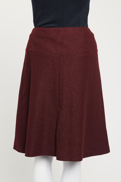 2001 Burgundy Wool Blend Preowned A-Line Skirt