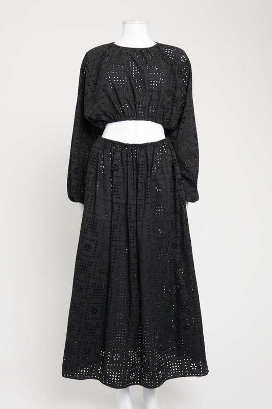 Black Cotton Preowned Broderie Anglaise Set