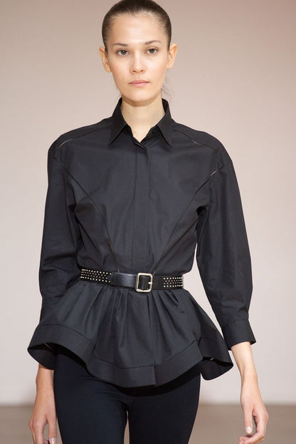 Black Cotton Peplum Preowned Shirt