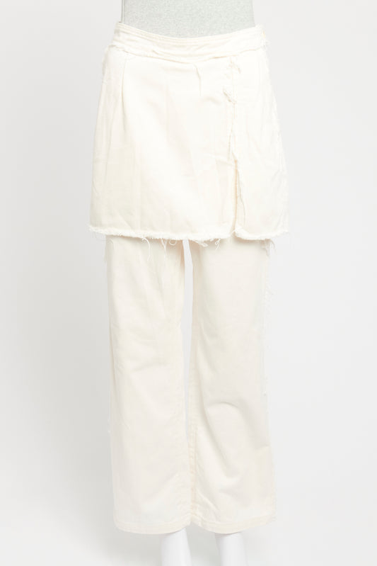 Cream Cotton Preowned Layered Straight Leg Trousers