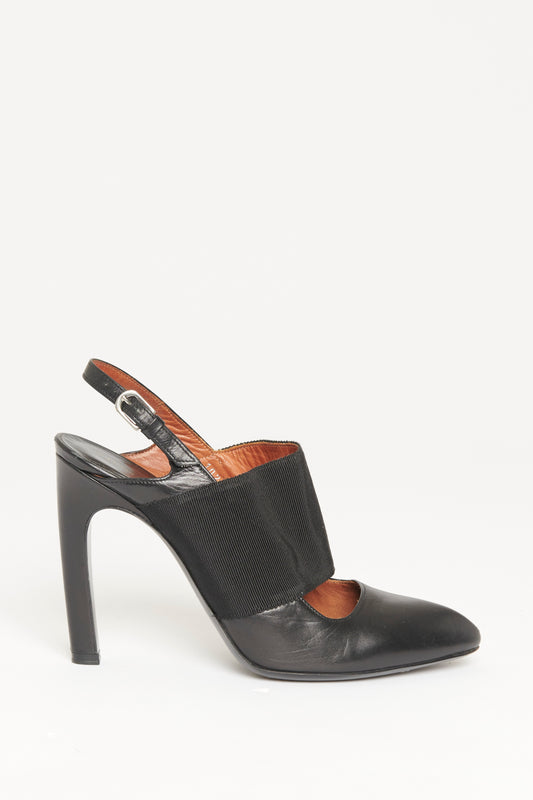 Black Leather Preowned Sling Back Pumps
