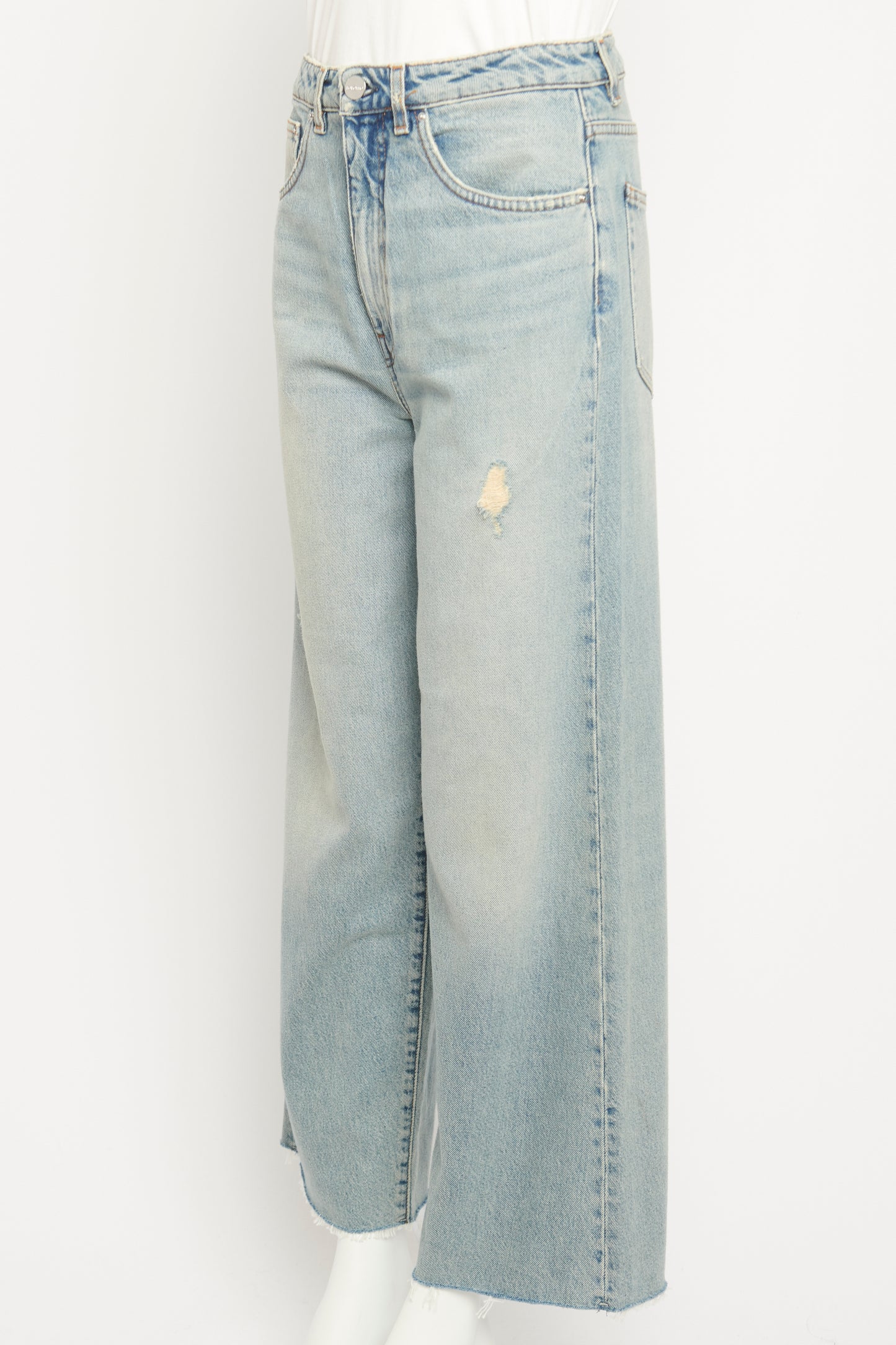 Distressed Light Blue Flare Fit Denim