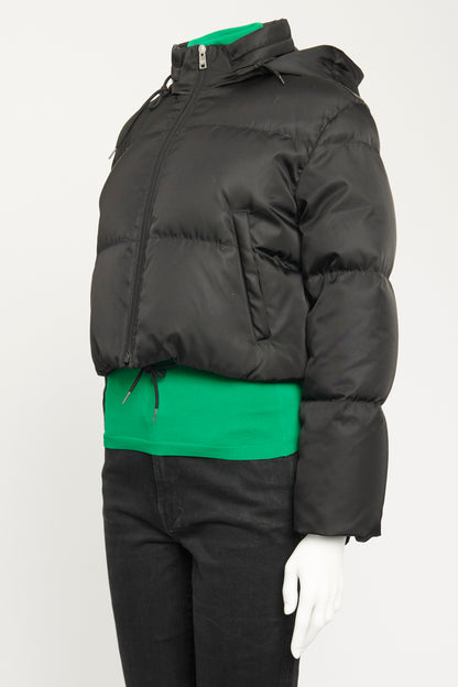 Black Re-Nylon Preowned Backpack Strap Puffer Jacket