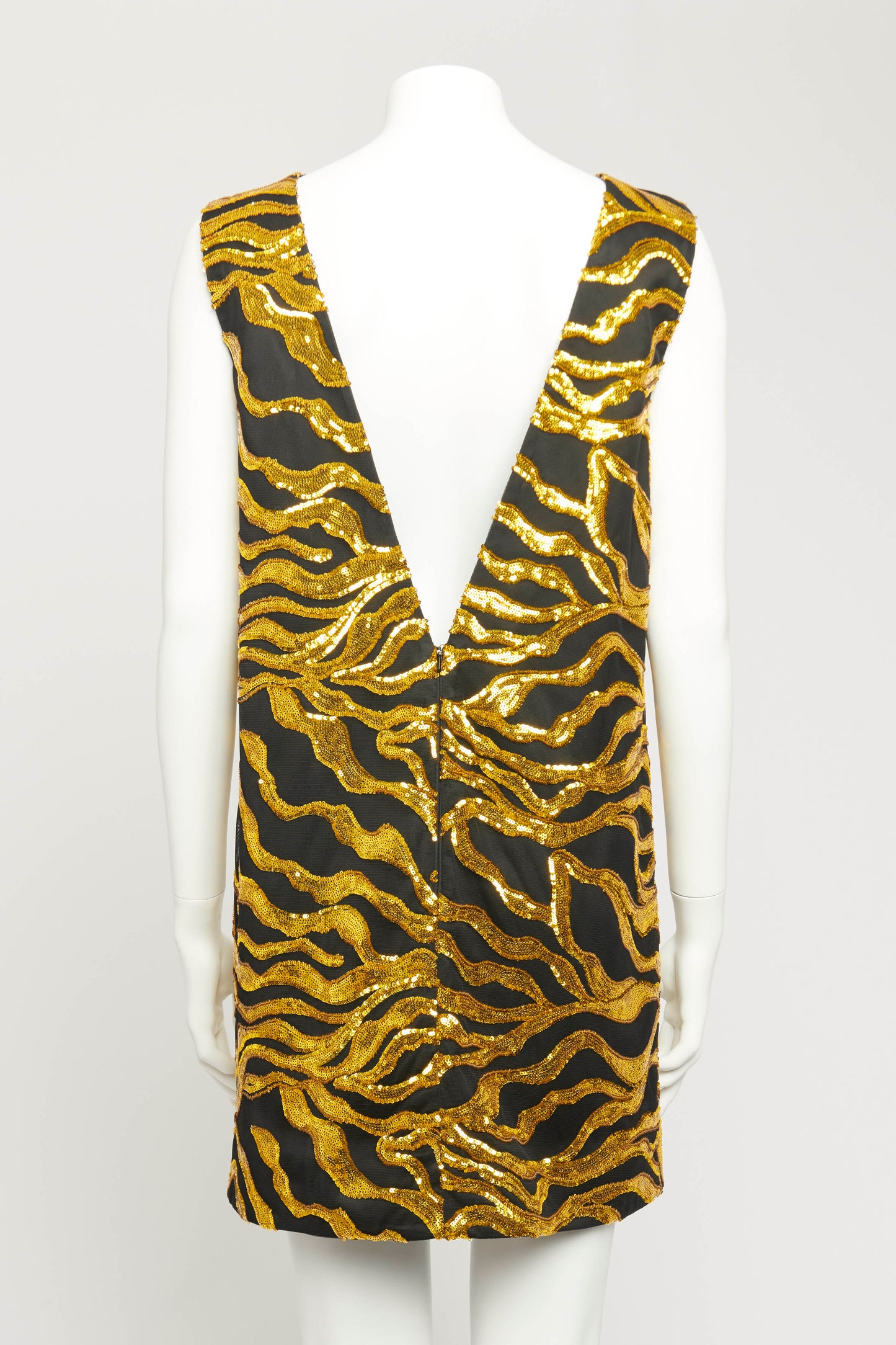 Black and Gold Sequin Preowned Mini Dress