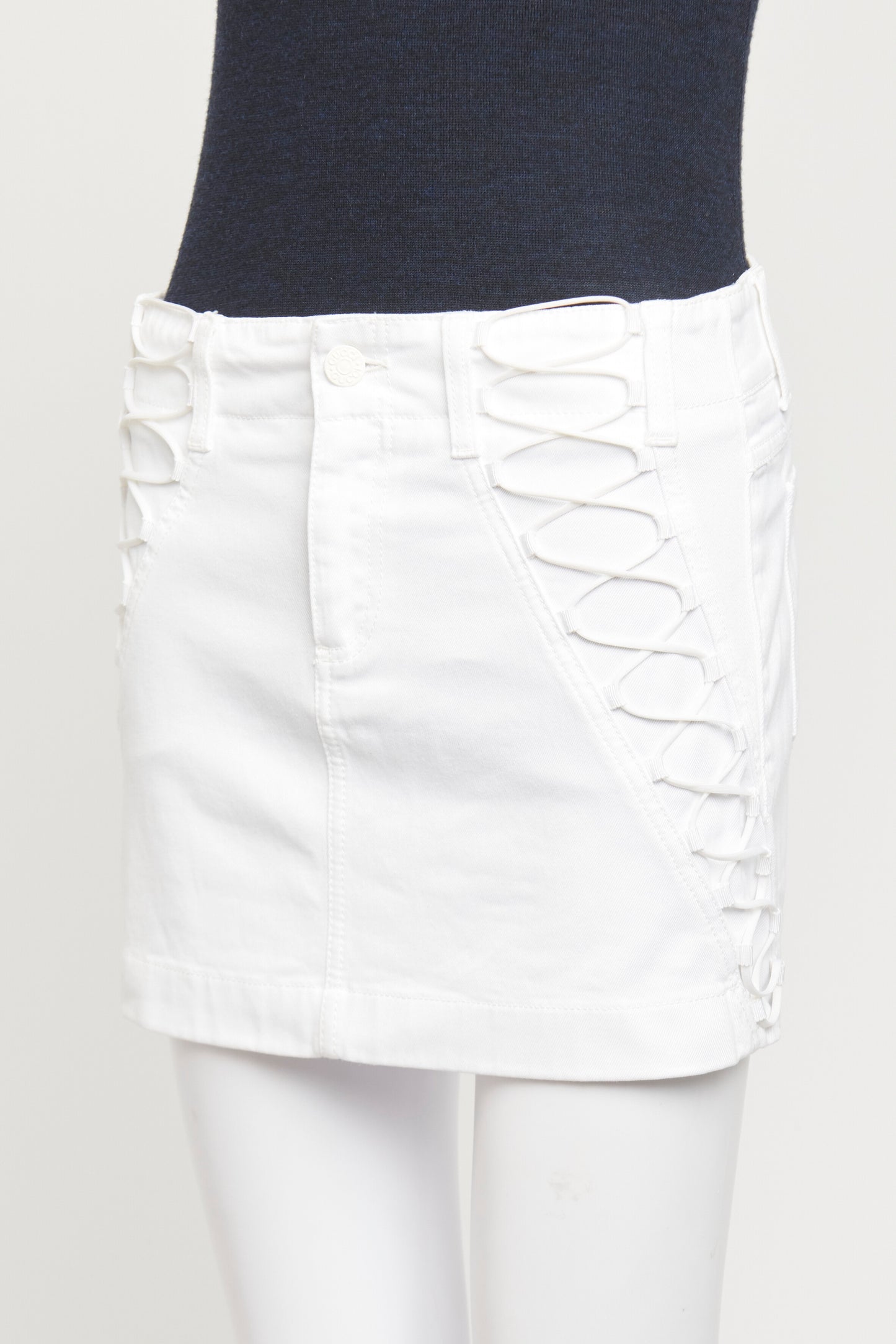 2009 White Cotton Preowned Lace Up Mini Skirt