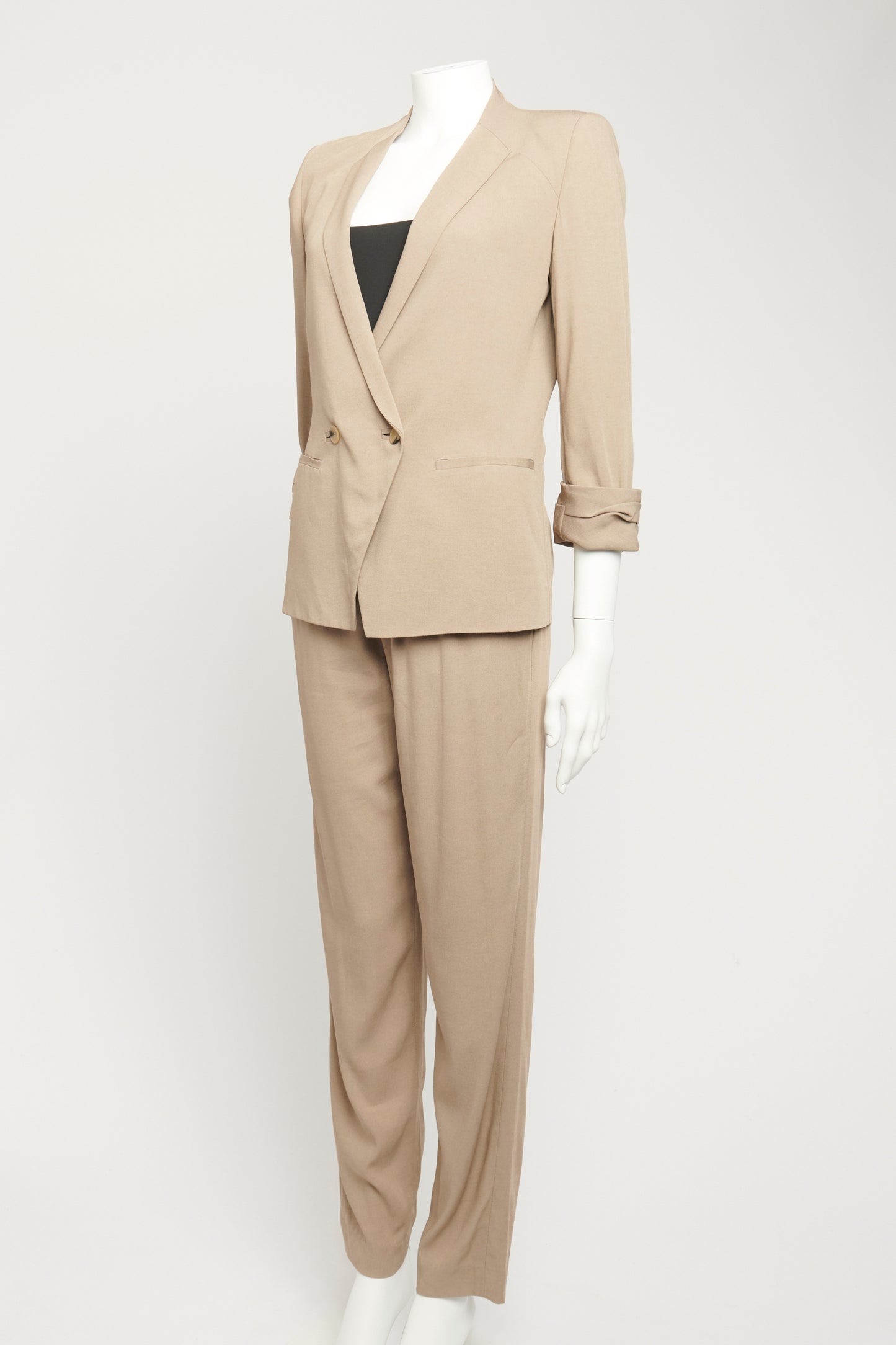 Ecru Viscose Blend Preowned Double Breasted Two Piece Suit