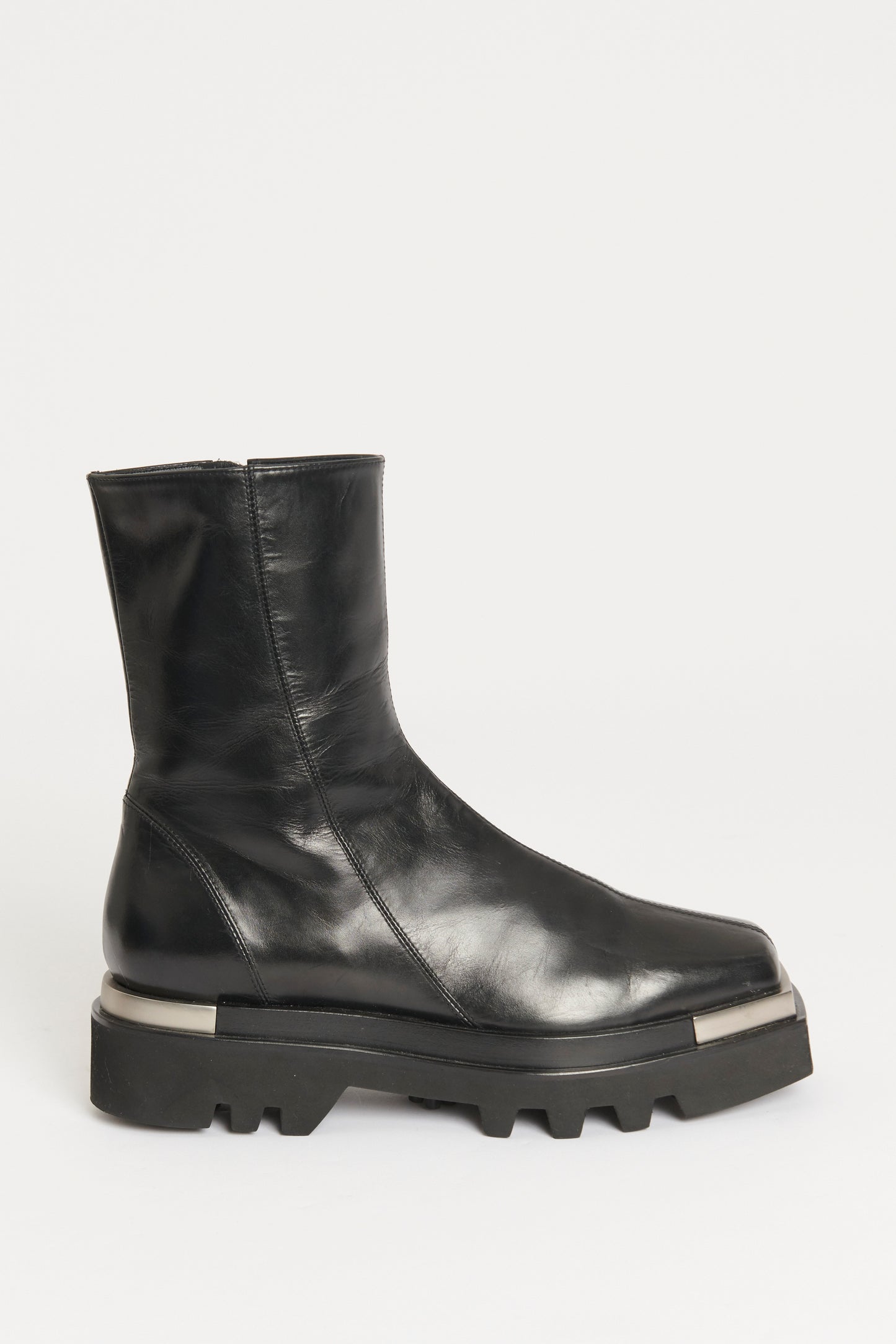 Black Leather Preowned Square Toe Boots