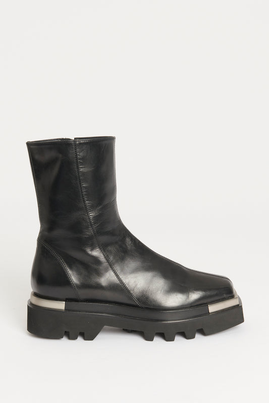 Black Leather Preowned Square Toe Boots