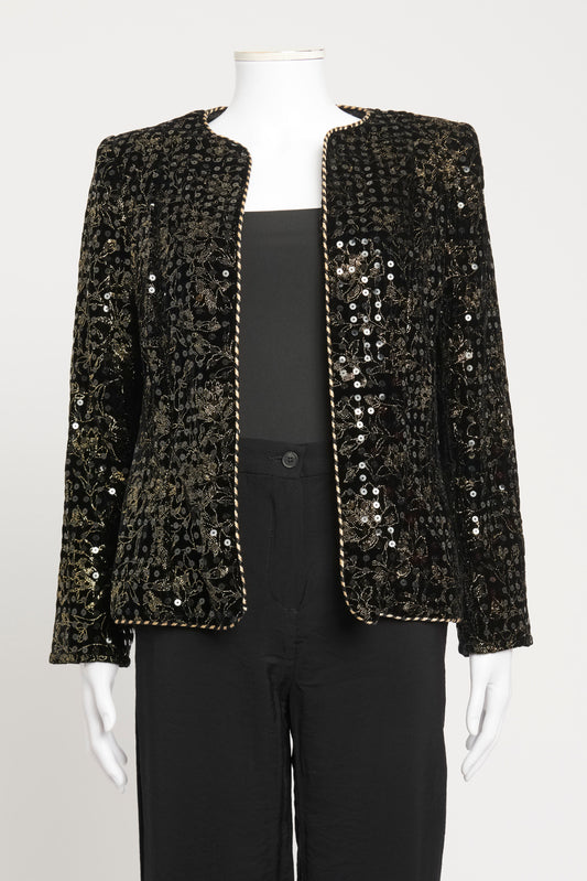 Black Velvet Preowned Floral Sequin Embellished Jacket