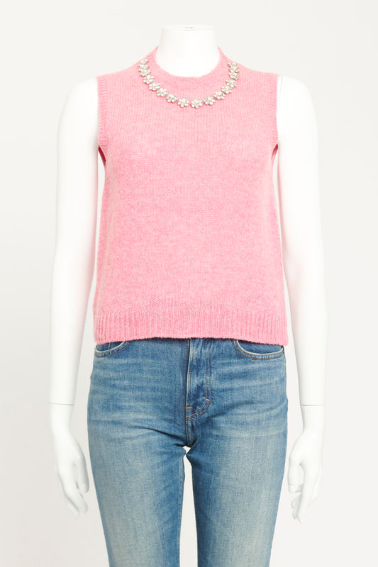2020 Rosa Pink Virgin Wool Preowned Embroidered Top