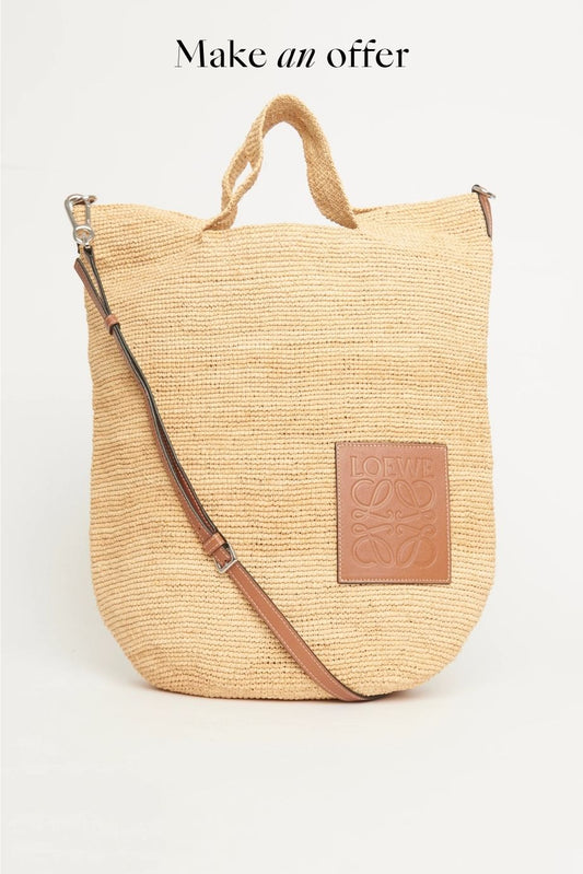 Brown Raffia Large Slit Preowned Tote Bag