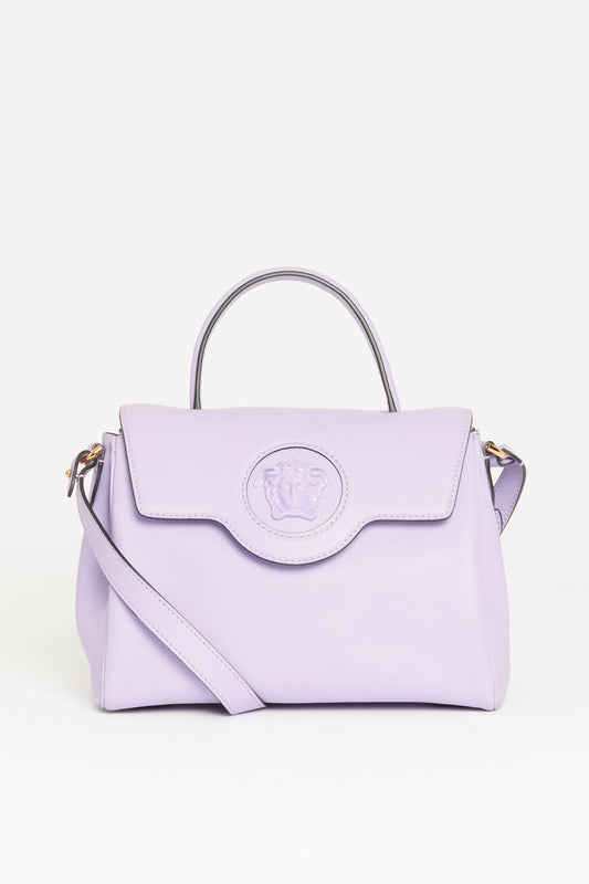 Purple Leather Preowned La Medusa Medium Top Handle Bag
