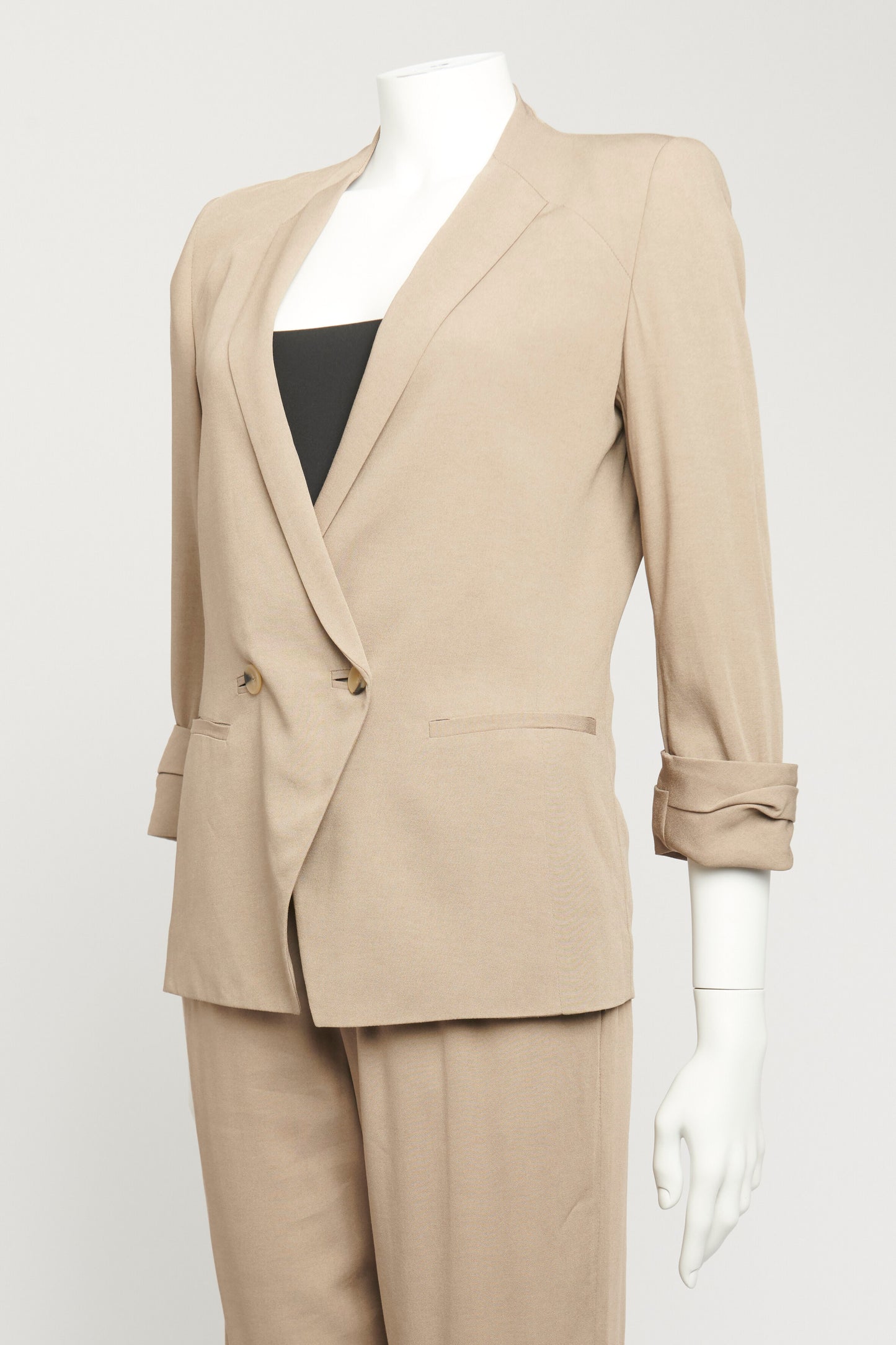 Ecru Viscose Blend Preowned Double Breasted Two Piece Suit