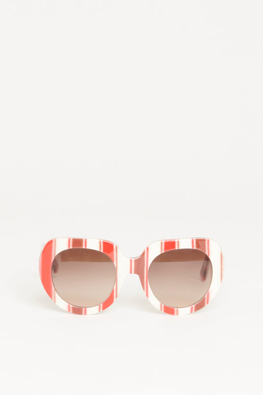 Red and White Striped Acetate Preowned Oversized Sunglasses