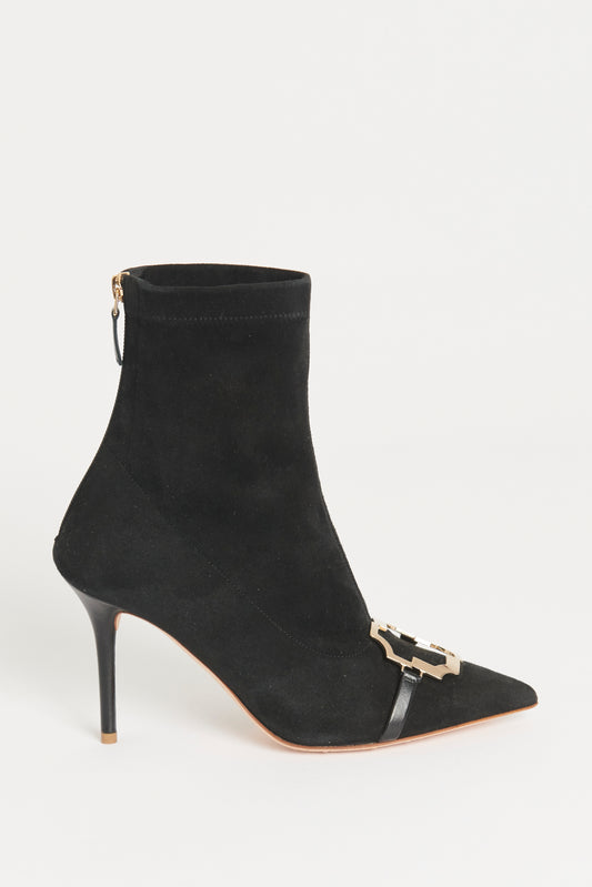 Black Suede Preowned Pointed Toe Ankle Boots