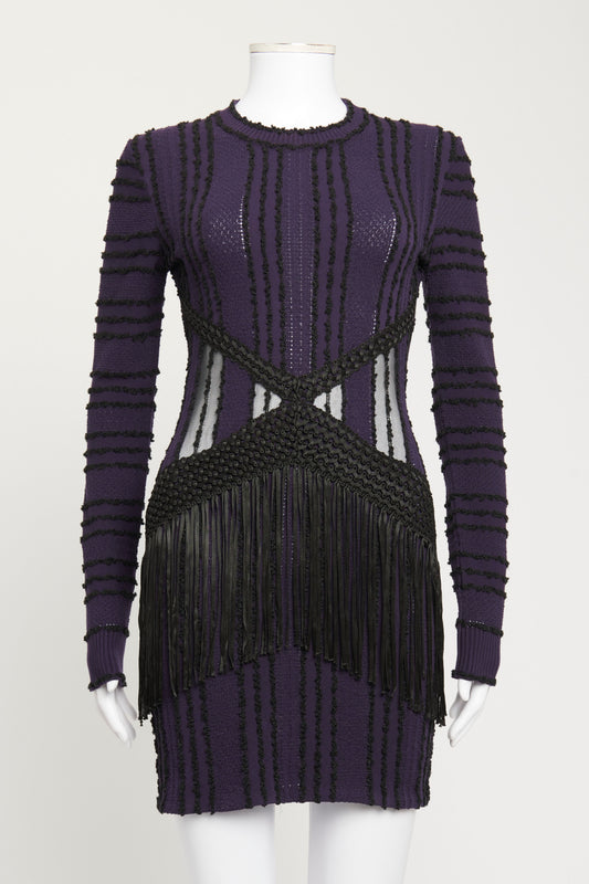 Purple Cotton Blend Preowned Fringed Mini Dress